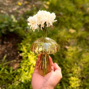 Glass Mushroom Bud Vase, Floral Home Decor, Mushroom Decor, Creative Flower Vase, Plant Lover Gift, Small Mushroom Vase, Housewarming Gift