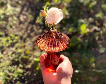 Glass Mushroom Bud Vase, Creative Flower Vase, Mushroom Decor, Plant Lover Gift, Small Mushroom Vase, Plant Housewarming Gift, Boho Bud Vase