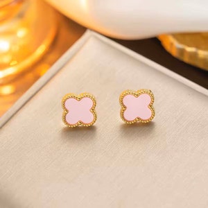 Clover Studs 18K Gold Plated Stainless Steel Perfect Gift Women's Jewellery Earrings Fashion Jewellery Pink & Gold