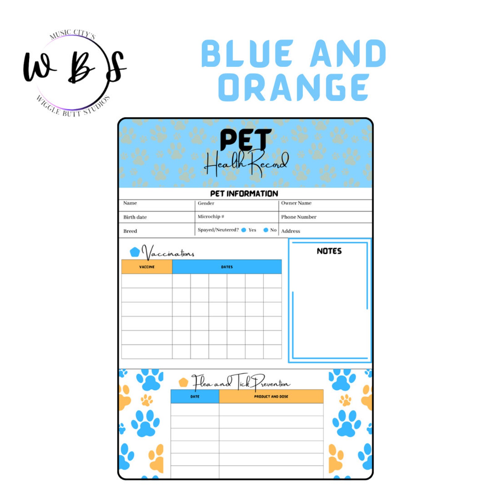 Printable Pet Health Record Bundle, Puppy Health Record, Pet Vaccination, Pet Records, Pet Care ...