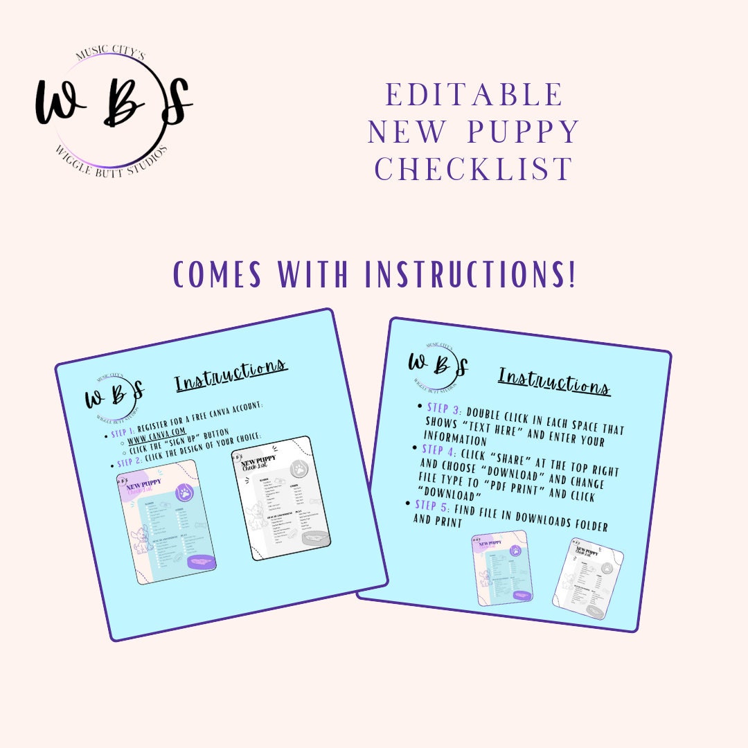 Printable New Puppy Checklist Bundle, Editable New Puppy Checklist, Pet ...
