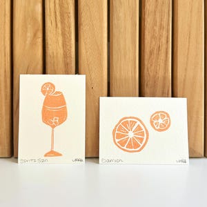 Aperol Spritz Mini Block Print Set | Hand Carved Linocut Cocktail Art | Summer Bar Cart Decor | Orange Citrus Print | Handmade Coastal Art