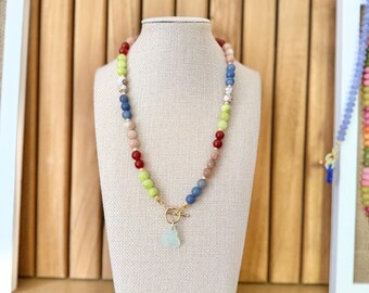 Nantasket Collection Sea Glass Necklace, Colorful Beaded Necklace, Nantasket Beach Jewelry, Coastal Jewelry, Sea Glass Pendant Handmade Gift