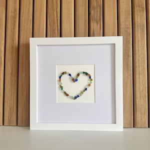 Framed Sea Glass Heart Art | 8x8 White Frame | Genuine Sea Glass Coastal Decor | Beach House Gift | Nautical Wall Art | Ocean-Inspired Gift