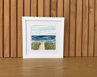 Original Coastal Watercolor Painting – Framed Nautical Wall Art, Beach House Decor 8x8