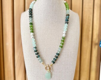 Nantasket Collection Sea Glass Necklace, Green & Aqua Beaded Necklace, Nantasket Beach Jewelry, Coastal Necklace, Sea Glass Jewelry