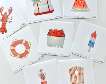 Mystery Mini Signed Art Print - "Summer Reds" – 3x3 Surprise Watercolor Print | Artvend Machine Exclusive