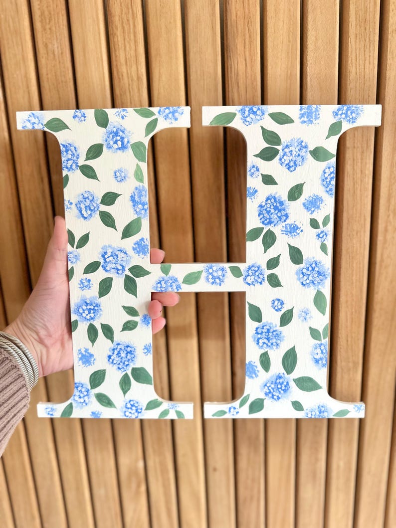 Hand Painted Hydrangea Wood Letters | Large Floral Initial Wall Decor ...