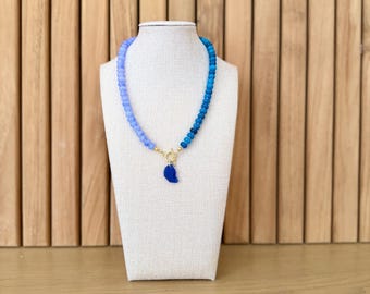 Nantasket Collection Sea Glass Necklace, Blue Ombre Beaded Necklace, Nantasket Beach Jewelry, Coastal Jewelry, Handmade Beach Gift
