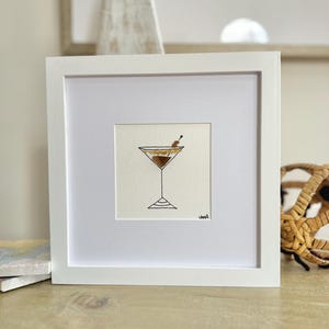 Espresso Martini Sea Glass Art | Framed Coastal Décor | Bar Cart Art