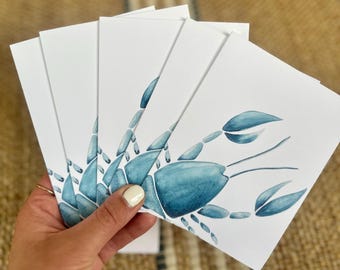 Watercolor Blue Lobster Notecards: Coastal Stationery Set