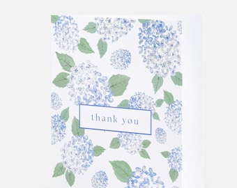 Hydrangea Thank You Cards – Set of 10 Coastal Watercolor Notecards, Beach Floral Stationery