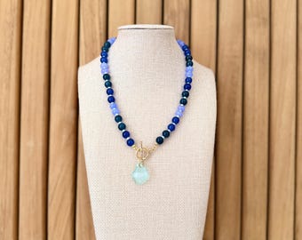 Nantasket Collection Sea Glass Necklace, Blue Ombre Beaded Necklace, Nantasket Beach Jewelry, Coastal Jewelry, Sea Glass Gift, Handmade