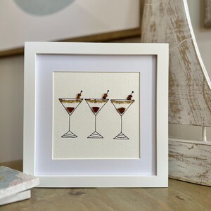 Espresso Martini Sea Glass Art | Framed Coastal Décor | Bar Cart Art