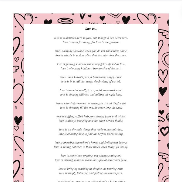 Love Is... original poetry A4 & A3 (INSTANT digital download) PRINTABLE POEM words wall art