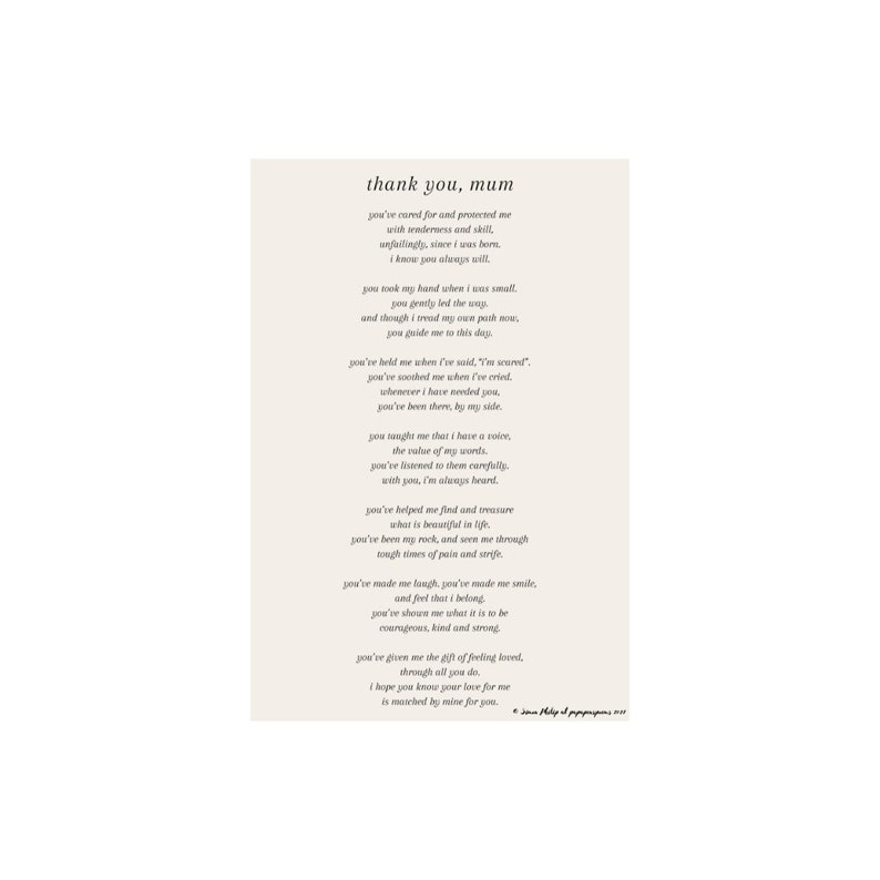 Puede incluir: Un poema imprimible en blanco y negro titulado "Gracias, Mam&aacute;" con una fuente de estilo manuscrito. El poema expresa gratitud por el amor, el apoyo y la gu&iacute;a de una madre.