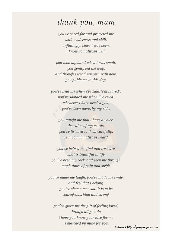 Thank You, Mum/Mom original poem print A4 & A3 (INSTANT digital download) SAND