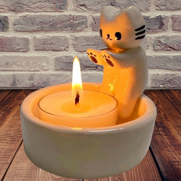 Cute Kitten Candle Holder for Desk, Novelty Cat Decor Candle Holder, Artistic Candle Holder with Cat Design, Cat Lover Home Decor