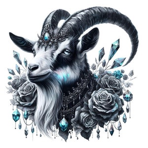 14 Clipart fantastique aquarelle chèvre gothique, conception de tatouage animal esprit, téléchargement numérique imprimable, art mural nature faune, 300 DPI JPG