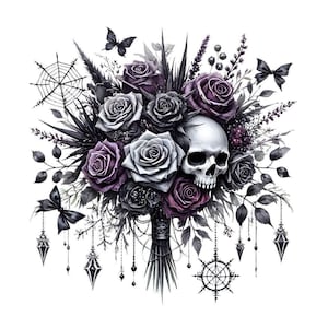 14 Bouquet de mariage gothique aquarelle Fantasy Clipart JPG, Art mural pour événement spécial, Sublimation florale de t-shirt, téléchargement numérique imprimable