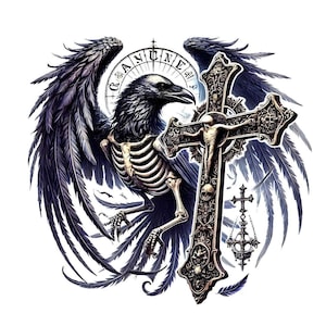 14 Clipart fantastique aquarelle gothique squelettique, corbeau, conception de tatouage animal, téléchargement numérique imprimable, art mural nature faune, 300 DPI JPG