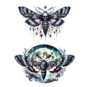 28 fichiers JPG aquarelle gothique mort papillon de nuit, conception de tatouage animal esprit, art mural nature faune, imprimable téléchargement numérique 300 DPI