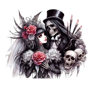 14 fichiers gothiques aquarelles de mariage des mariés, des cliparts JPG, des cliparts fantaisie, de l'art mural, sublimation de T-shirt, téléchargement numérique imprimable