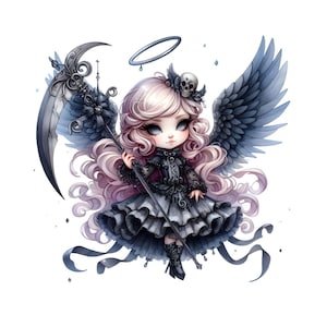 14 gotische beschermengel Fantasy clipart JPG-bestanden, afbeeldingen van hoge kwaliteit, Cartoon T-shirt sublimatie, afdrukbare digitale download kunst aan de muur