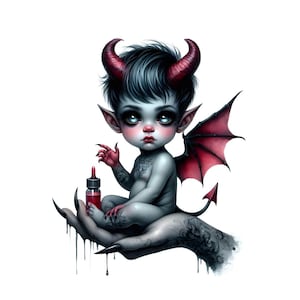 14 gotische klassieke kind duivel fantasie clipart jpg-bestanden, afbeeldingen van hoge kwaliteit, griezelige T-shirt sublimatie, afdrukbare digitale download kunst aan de muur