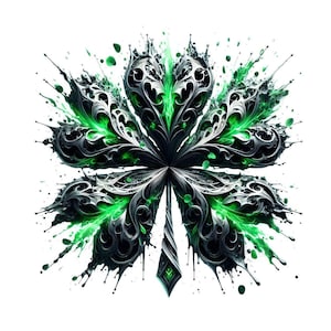 14 Gothic Irish Clover Fantasy Clipart Gráfico JPG, Dia de São Patrício Camiseta Sublimação Design de Logotipo, Download Digital Imprimível, 300 DPI
