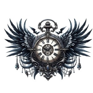 14 aquarel gotische zakhorloge clipart jpg-bestand, fantasie decor, kwaliteitsafbeeldingen, T-shirt sublimatie, afdrukbare digitale download kunst aan de muur