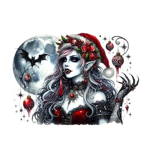 11 Arquivos JPG de clipart de vampiro gótico de Natal em aquarela, clipart com tema de fantasia, sublimação de camiseta, download digital de arte de parede para impressão
