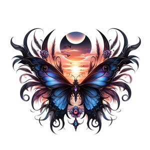 14 Aquarell Gothic Schmetterling Clipart JPG-Dateien, Geist Tier Tattoo-Design, Natur Wildtiere Wandkunst, druckbare digitaler Download, 300 DPI