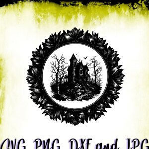 Gothic Style Vintage Haunted Mansion SVG File, Dark Design, Clipart Vector Silhouette, Mystical Belief Sublimation, Digital Download PNG DXF