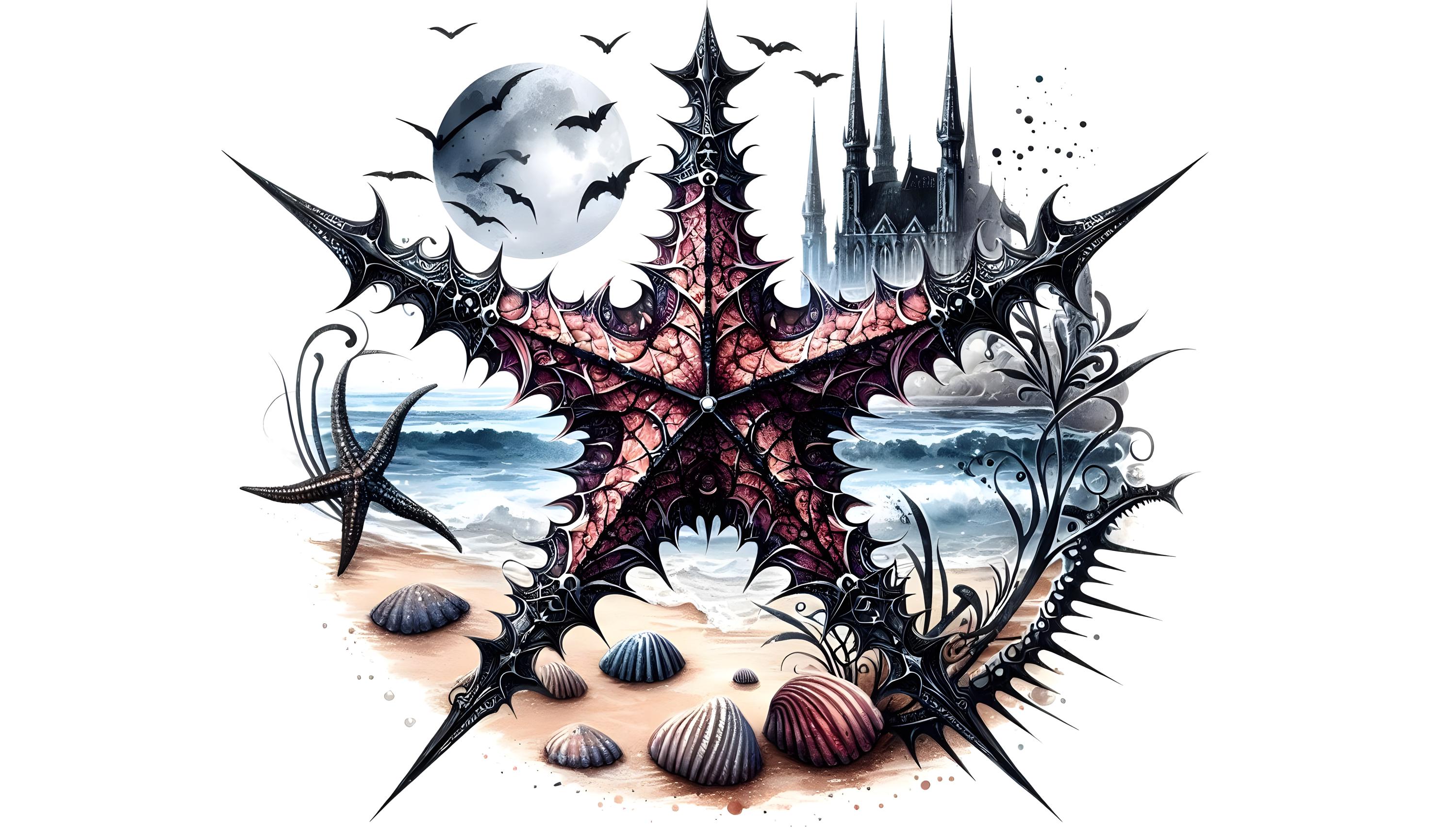 14 Watercolor Gothic Starfish Clipart JPG Files, Spirit Animal Tattoo ...