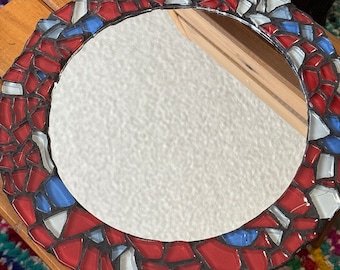 Mosaic Mirror. Red Bue White