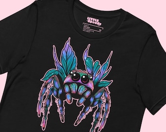 Jumping Spider T-shirt - Adults Pink colorful Jumping spider tee by Little Spoods