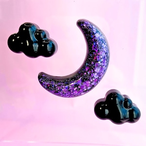 Magnetic Glitter Jumping spider Moon and Cloud ledges set | Purple black Jumping spider enclosure decor | Mantis enclosure decor
