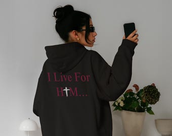 Felpa con cappuccio unisex "I Live For Him" / Fede minima / Ispirata al versetto della Bibbia / Regalo cristiano