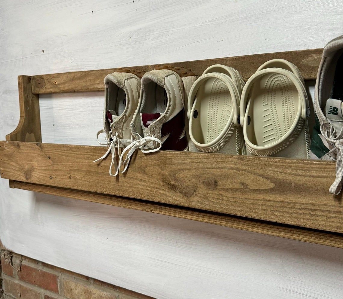 Rustic Flip Shoe Rack Rustic Shaped Wooden Shoe Rack Wall Mounted Storage Shelf Hall ...