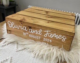 Handmade hand painted rustic personalised wedding / celebration cake stand crate