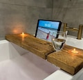 Rustic wooden bath board caddy tray ipad holder candles