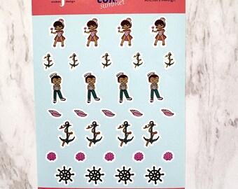 Nautical Sailor Boy and Girl with Anchors Sticker Sheet | Deco Designs