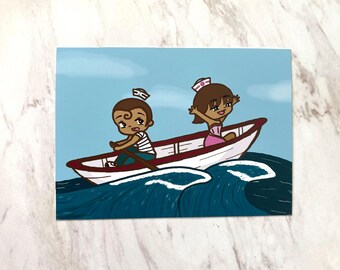 Whimsical Nautical Sailor Boy and Girl Wall Art (Digital Download)