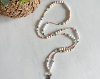 Beaded Teacher Lanyard - Classy: Colorful Wood Accent, Breakaway Clasp, ID Badge Holder, Wood Lanyards,