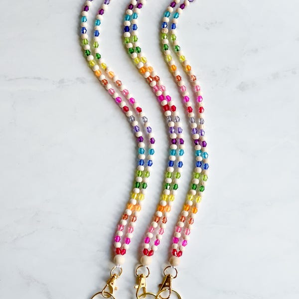 Colorful Beaded Teacher Lanyard: Breakaway ID Badge Holder