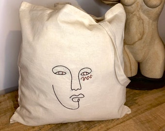 Tote bag brodé à la main - Visage