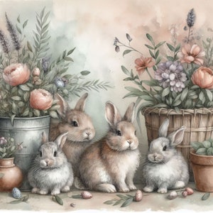 Clipart famille lapin mignon 10 fichiers JPG aquarelle haute résolution pour la journalisation indésirable, scrapbooking, fabrication de cartes, kit de téléchargement numérique