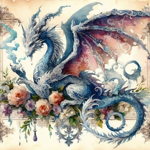Fantasy Dragon Clip Art 10 fichiers JPG aquarelle haute résolution pour la journalisation indésirable, scrapbooking, fabrication de cartes, téléchargement numérique, magique