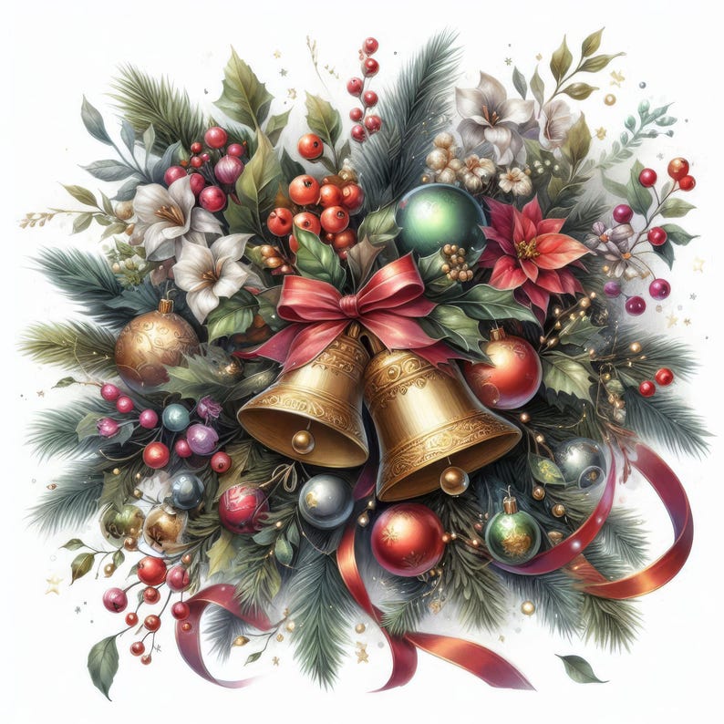 Christmas Cluster Art 10 High Res Watercolor Jpgs Junk Journaling